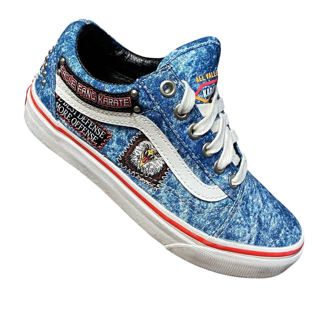 Vans X Cobra Kai Old Skool Sneakers Shoes Sz 3.5 Blue Low Tops Eagle Fang Karate